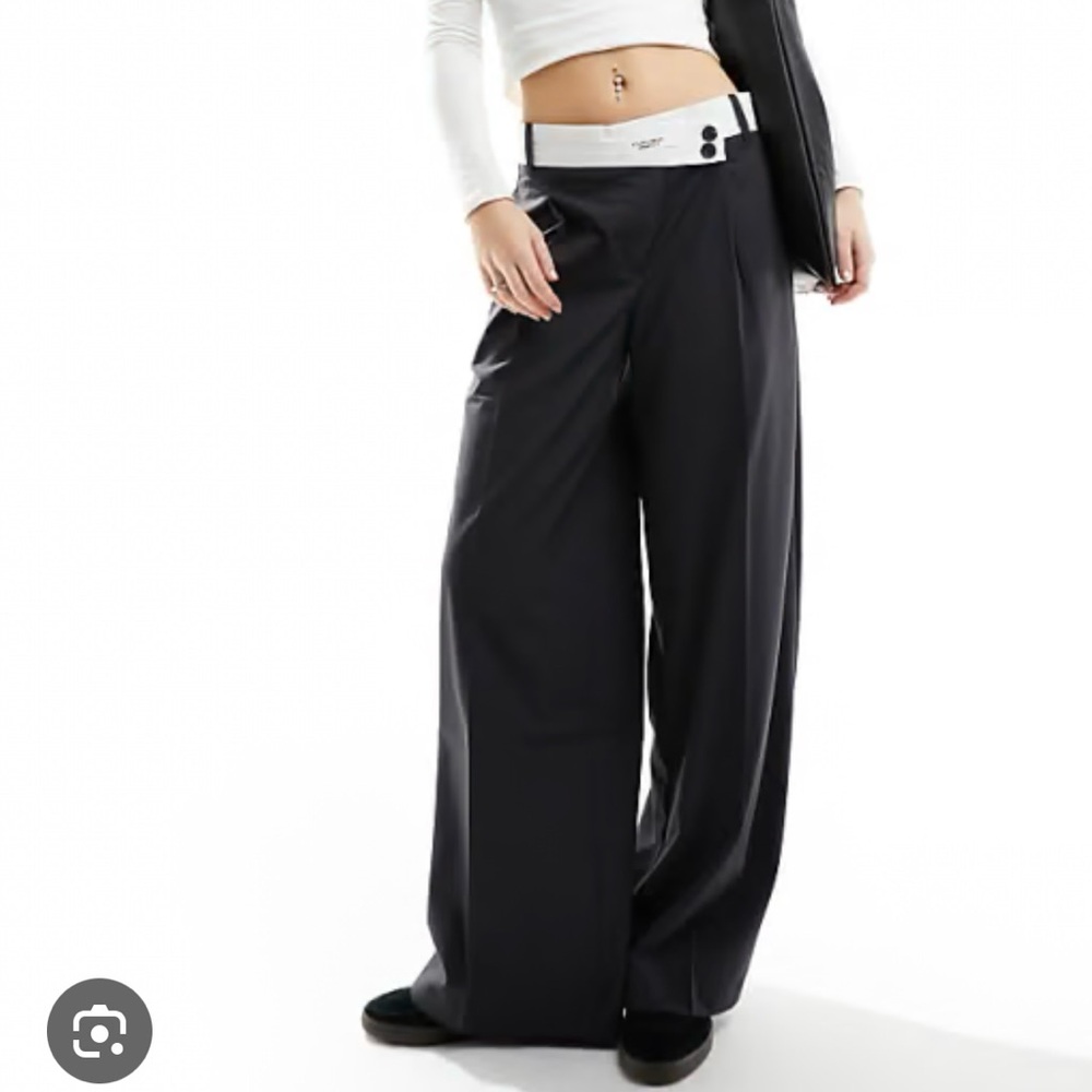 BERSHKA Stylish Blue-Gray-Wide-Leg Pants
